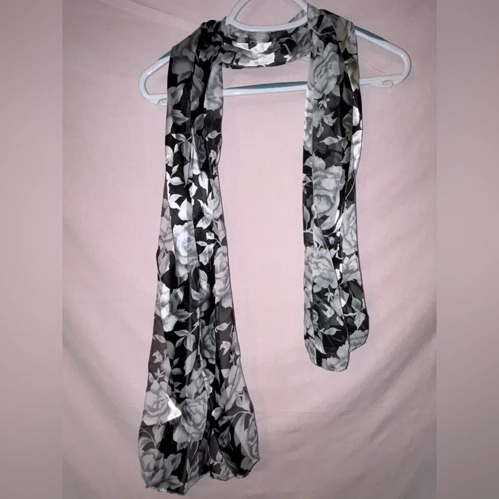 Elegant Black and White Floral Scarf